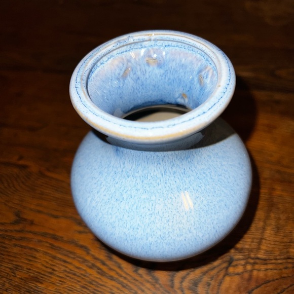 Vintage Hourglass Small Vase Blue Glaze Ceramic Pottery - Picture 4 of 10